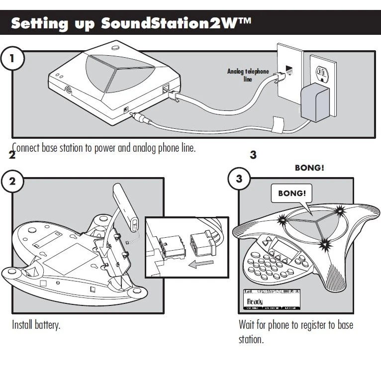The SoundStation2W conference unit has a wireless connection to the base station.